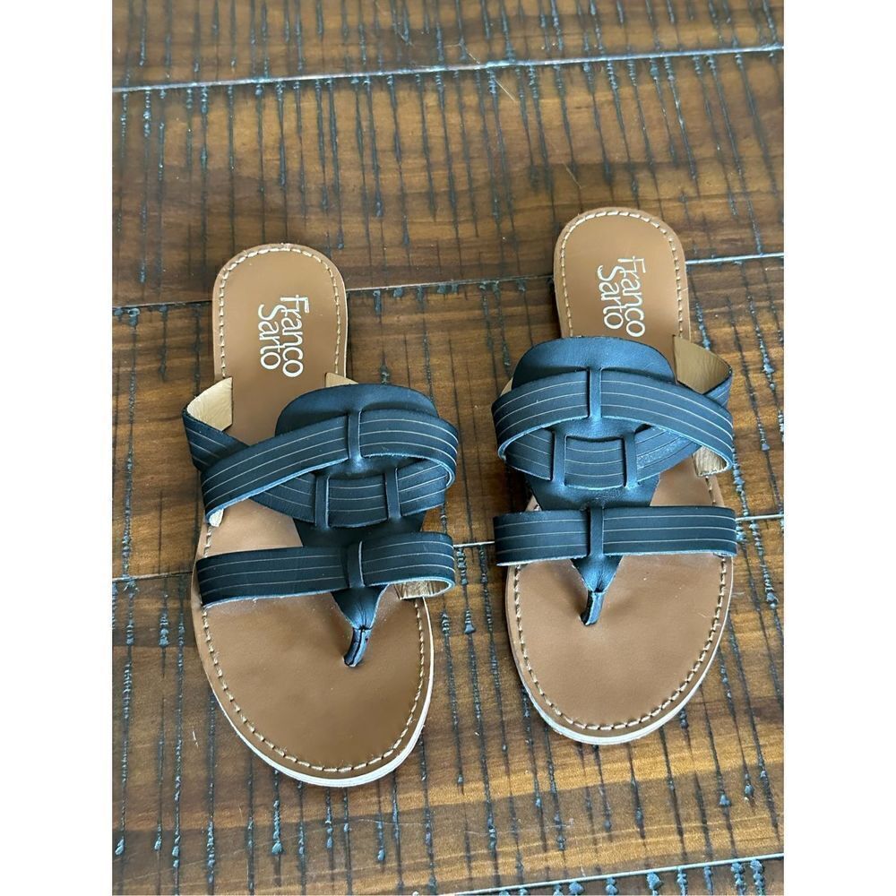 Franco Sarto Marlos black & brown leather sandals thongs 8